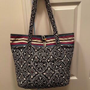 Elegant Black and White Floral Tote Bag